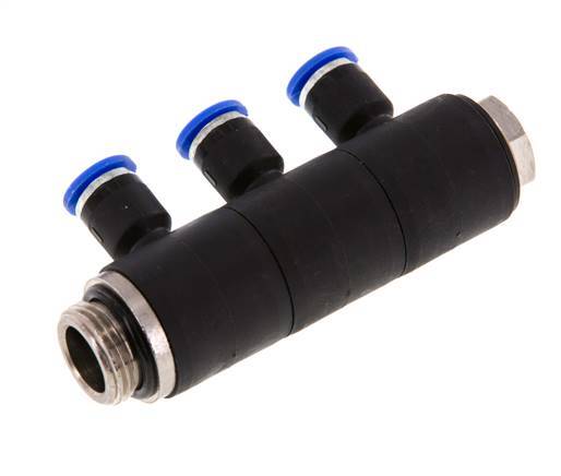 Racor rápido de 3 vías de 6 mm x G3/8'' con rosca macho Latón/PA 66 NBR Giratorio