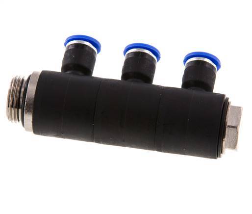 Racor rápido de 3 vías de 6 mm x G3/8'' con rosca macho Latón/PA 66 NBR Giratorio