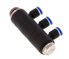 Racor rápido de 3 vías de 6 mm x G3/8'' con rosca macho Latón/PA 66 NBR Giratorio