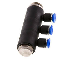 Racor rápido de 3 vías de 6 mm x G3/8'' con rosca macho Latón/PA 66 NBR Giratorio
