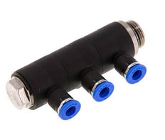 Racor rápido de 3 vías de 6 mm x G3/8'' con rosca macho Latón/PA 66 NBR Giratorio