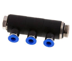 Racor rápido de 3 vías de 6 mm x G3/8'' con rosca macho Latón/PA 66 NBR Giratorio