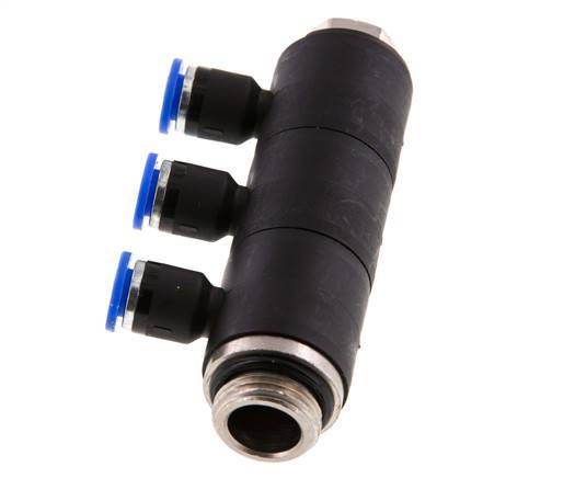 Racor rápido de 3 vías de 6 mm x G3/8'' con rosca macho Latón/PA 66 NBR Giratorio