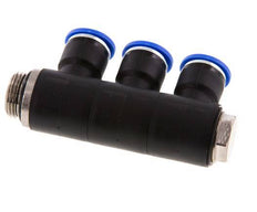 Racor rápido de 3 vías de 10 mm x G3/8'' con rosca macho Latón/PA 66 NBR Giratorio