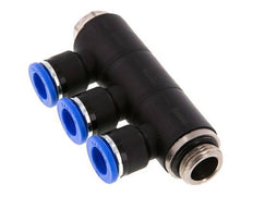 Racor rápido de 3 vías de 10 mm x G3/8'' con rosca macho Latón/PA 66 NBR Giratorio