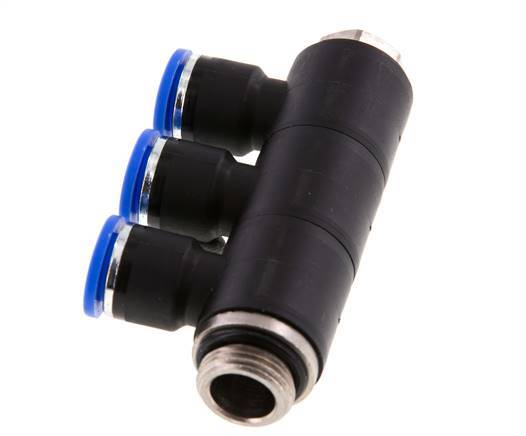 Racor rápido de 3 vías de 10 mm x G3/8'' con rosca macho Latón/PA 66 NBR Giratorio