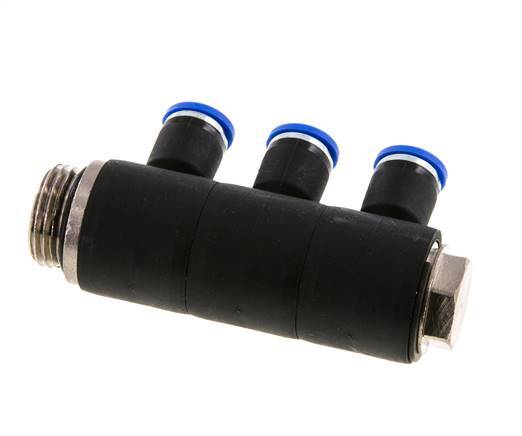 Racor rápido de 3 vías de 8 mm x G1/2'' con rosca macho Latón/PA 66 NBR Giratorio