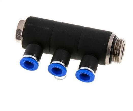 Racor rápido de 3 vías de 8 mm x G1/2'' con rosca macho Latón/PA 66 NBR Giratorio