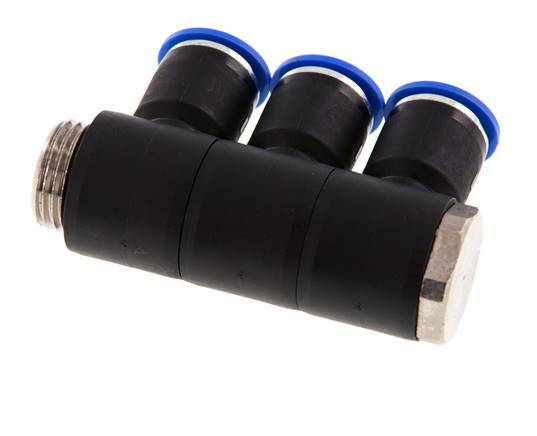 Racor rápido de 3 vías de 12 mm x G1/2'' con rosca macho Latón/PA 66 NBR Giratorio