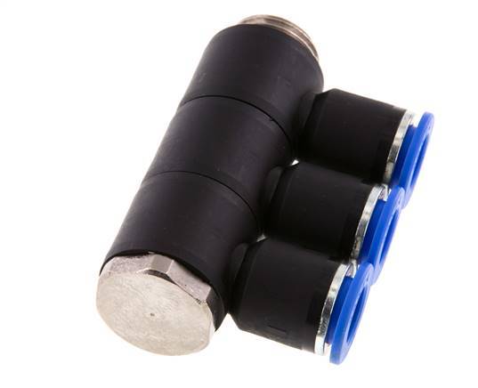 Racor rápido de 3 vías de 12 mm x G1/2'' con rosca macho Latón/PA 66 NBR Giratorio