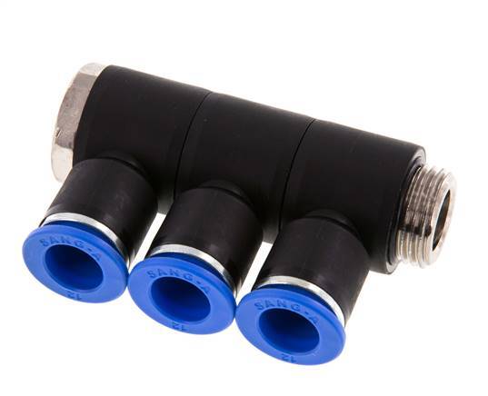 Racor rápido de 3 vías de 12 mm x G1/2'' con rosca macho Latón/PA 66 NBR Giratorio