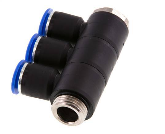 Racor rápido de 3 vías de 12 mm x G1/2'' con rosca macho Latón/PA 66 NBR Giratorio