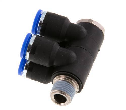 Racor rápido de 4 vías de 6 mm x R1/8'' con rosca macho Latón/PA 66 NBR Giratorio