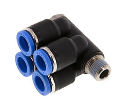 Racor rápido de 4 vías de 8 mm x R1/8'' con rosca macho Latón/PA 66 NBR Giratorio