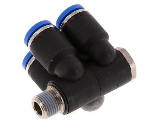 Racor rápido de 4 vías de 8 mm x R1/8'' con rosca macho Latón/PA 66 NBR Giratorio