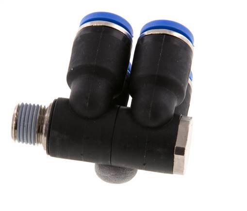 Racor rápido de 4 vías de 8 mm x R1/8'' con rosca macho Latón/PA 66 NBR Giratorio