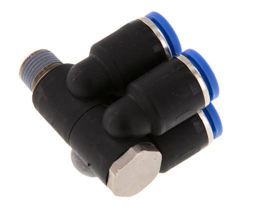 Racor rápido de 4 vías de 8 mm x R1/8'' con rosca macho Latón/PA 66 NBR Giratorio