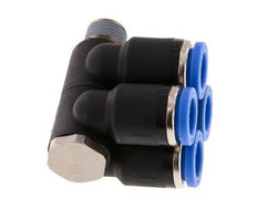 Racor rápido de 4 vías de 8 mm x R1/8'' con rosca macho Latón/PA 66 NBR Giratorio