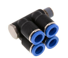 Racor rápido de 4 vías de 8 mm x R1/8'' con rosca macho Latón/PA 66 NBR Giratorio