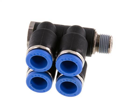 Racor rápido de 4 vías de 8 mm x R1/8'' con rosca macho Latón/PA 66 NBR Giratorio