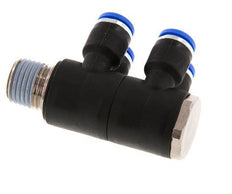 Racor rápido de 4 vías de 6 mm x R1/4'' con rosca macho Latón/PA 66 NBR Giratorio