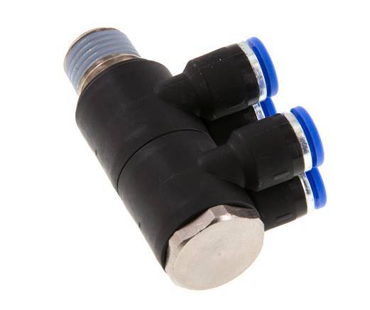 Racor rápido de 4 vías de 6 mm x R1/4'' con rosca macho Latón/PA 66 NBR Giratorio