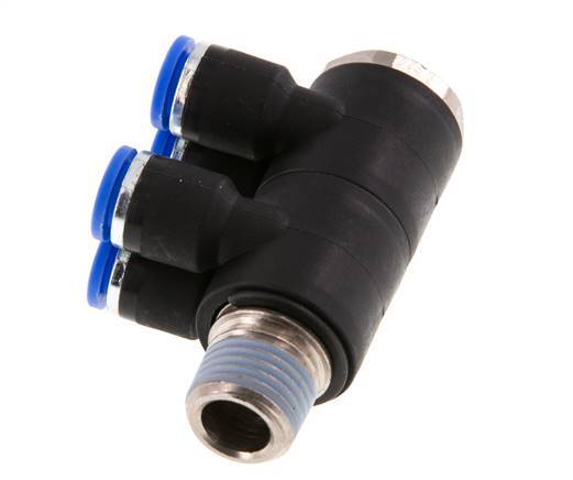 Racor rápido de 4 vías de 6 mm x R1/4'' con rosca macho Latón/PA 66 NBR Giratorio
