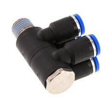 Racor rápido de 4 vías de 8 mm x R1/4'' con rosca macho Latón/PA 66 NBR Giratorio