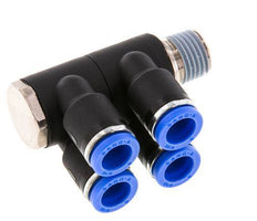 Racor rápido de 4 vías de 8 mm x R1/4'' con rosca macho Latón/PA 66 NBR Giratorio