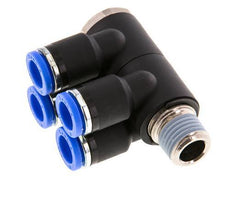 Racor rápido de 4 vías de 8 mm x R1/4'' con rosca macho Latón/PA 66 NBR Giratorio
