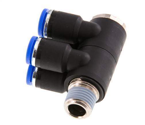 Racor rápido de 4 vías de 8 mm x R1/4'' con rosca macho Latón/PA 66 NBR Giratorio