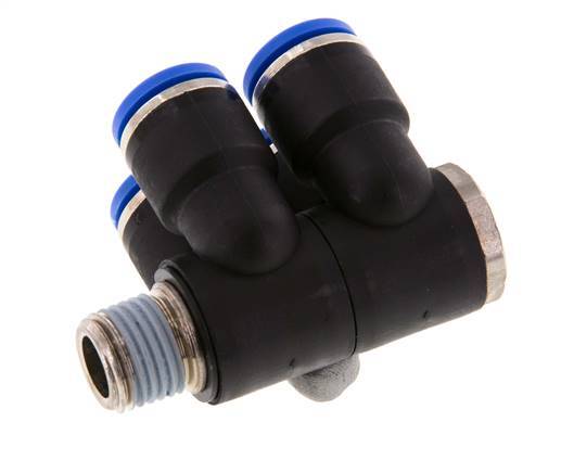 Racor rápido de 4 vías de 10 mm x R1/4'' con rosca macho Latón/PA 66 NBR Giratorio
