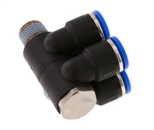 Racor rápido de 4 vías de 10 mm x R1/4'' con rosca macho Latón/PA 66 NBR Giratorio