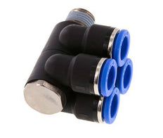 Racor rápido de 4 vías de 10 mm x R1/4'' con rosca macho Latón/PA 66 NBR Giratorio