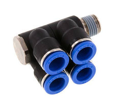 Racor rápido de 4 vías de 10 mm x R1/4'' con rosca macho Latón/PA 66 NBR Giratorio