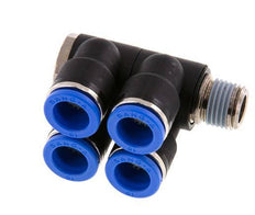 Racor rápido de 4 vías de 10 mm x R1/4'' con rosca macho Latón/PA 66 NBR Giratorio