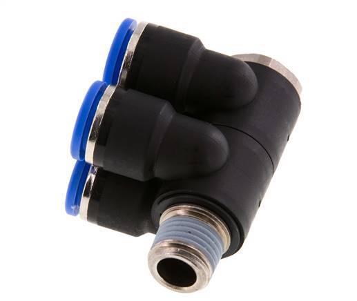 Racor rápido de 4 vías de 10 mm x R1/4'' con rosca macho Latón/PA 66 NBR Giratorio