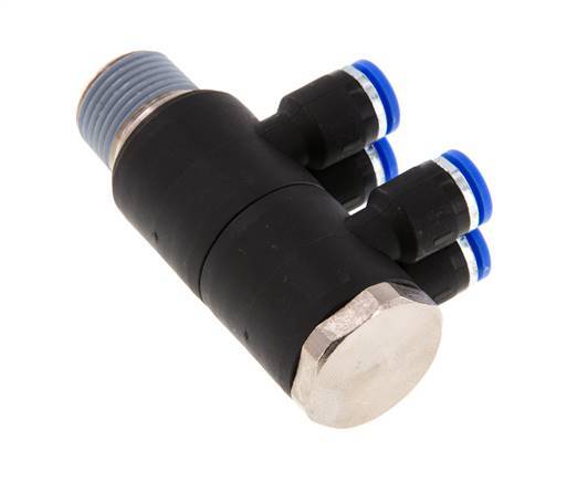 Racor rápido de 4 vías de 6 mm x R3/8'' con rosca macho Latón/PA 66 NBR Giratorio