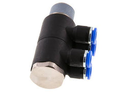 Racor rápido de 4 vías de 6 mm x R3/8'' con rosca macho Latón/PA 66 NBR Giratorio