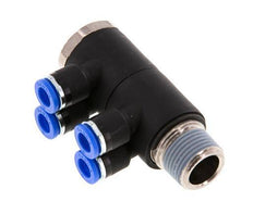 Racor rápido de 4 vías de 6 mm x R3/8'' con rosca macho Latón/PA 66 NBR Giratorio