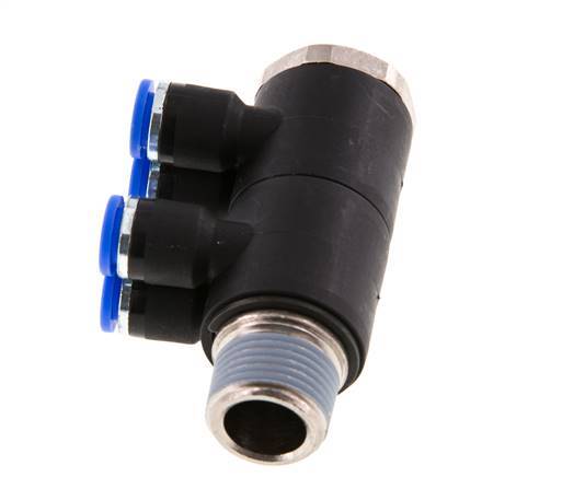 Racor rápido de 4 vías de 6 mm x R3/8'' con rosca macho Latón/PA 66 NBR Giratorio