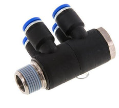 Racor rápido de 4 vías de 8mm x R3/8'' con rosca macho Latón/PA 66 NBR Giratorio