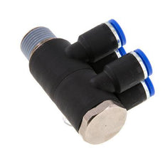 Racor rápido de 4 vías de 8mm x R3/8'' con rosca macho Latón/PA 66 NBR Giratorio
