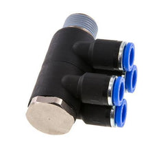 Racor rápido de 4 vías de 8mm x R3/8'' con rosca macho Latón/PA 66 NBR Giratorio