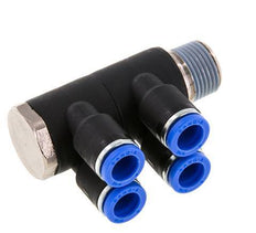 Racor rápido de 4 vías de 8mm x R3/8'' con rosca macho Latón/PA 66 NBR Giratorio