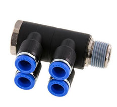 Racor rápido de 4 vías de 8mm x R3/8'' con rosca macho Latón/PA 66 NBR Giratorio