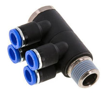 Racor rápido de 4 vías de 8mm x R3/8'' con rosca macho Latón/PA 66 NBR Giratorio
