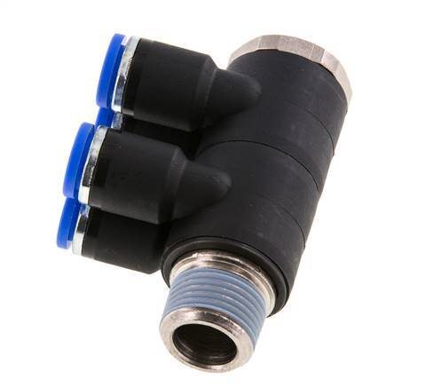 Racor rápido de 4 vías de 8mm x R3/8'' con rosca macho Latón/PA 66 NBR Giratorio