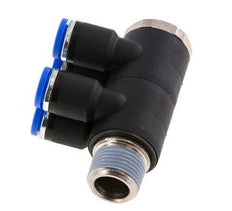 Racor rápido de 4 vías de 8mm x R3/8'' con rosca macho Latón/PA 66 NBR Giratorio