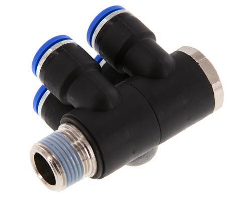 Racor rápido de 4 vías de 10 mm x R3/8'' con rosca macho Latón/PA 66 NBR Giratorio